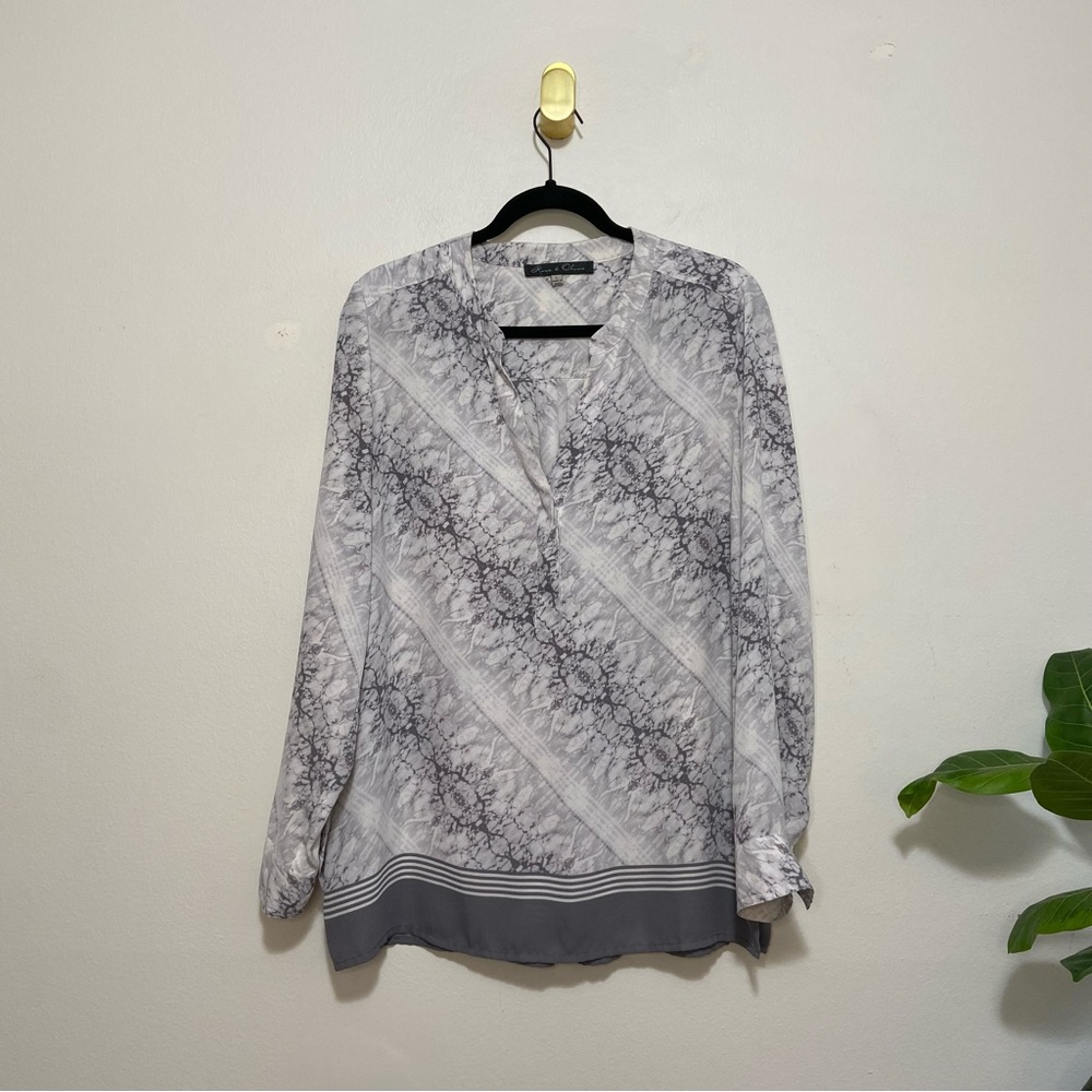 Rose & Olive Long Sleeve Kaleidoscope Geometric Print Blouse Top